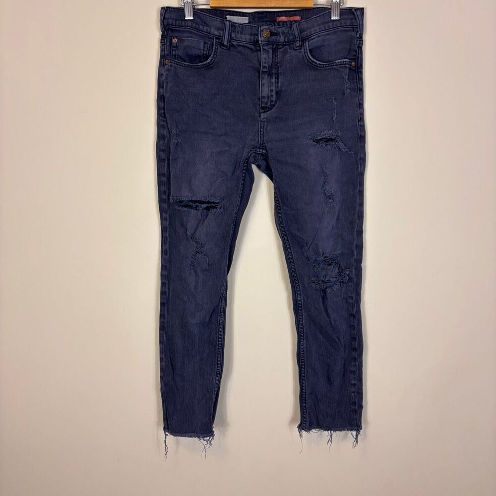 Pilcro Anthropologie The Heritage Boyfriend Distressed Indigo Blue Jeans‎ 27
